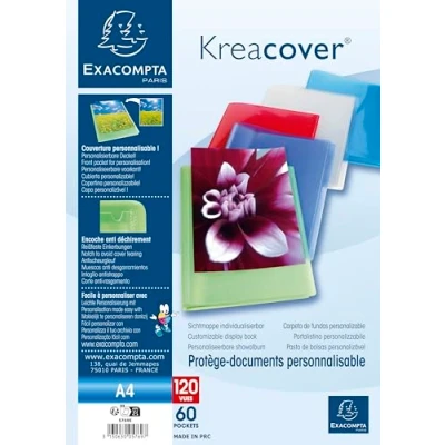 Image of Exacompta Ref 5769E Pack of 5 Kreacover Chromalin Document Wallets 60 Smooth Crystal Sleeves 120 Pages A4 Size 24 x 32 cm Semi Rigid Polypropylene Cover