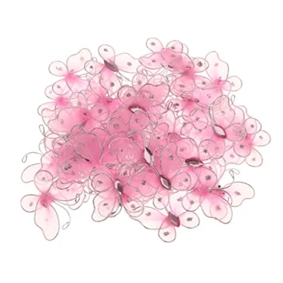 Image of 50 x Wired Mesh Jersey Sequins Butterflies 2 3.2 cm Pink