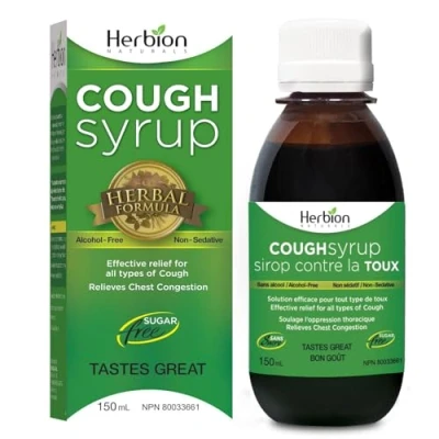 Image of Herbion Naturals Sugar Free Cough Syrup, Effective Relief for All Types of Cough, Soothes Throat, 5 fl oz