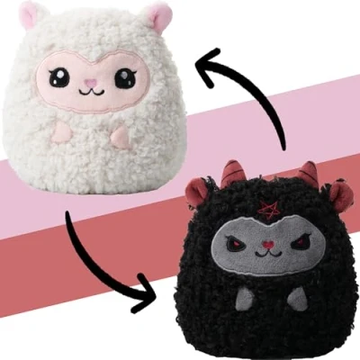 Image of corimori Mood Cuddly Toy, 18 cm Demon Sheep Plush Toy for Reversible, Belle &amp; Bapho, Black / White