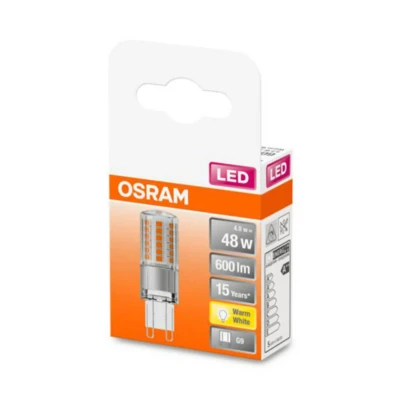 Image of OSRAM LED pin lamp with G9 base, warm white (2700K), 12V low voltage lamp, replacement for conventional 50W [energy class E]