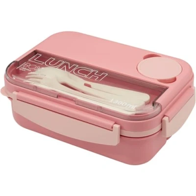 Image of Bento Box Lunch Boxes,1300ML Stackable for Adults,Leak Proof Container with Compartments,4 in 1 Lunchbox Sauce Pot Cutlery Set,Microwave Dishwasher Safe Available. (Pink)