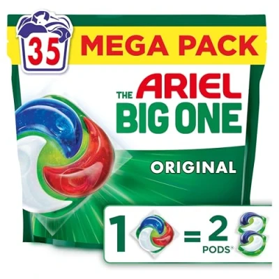 Image of Ariel The Big One PODS, Washing Liquid Laundry Detergent Capsules 35 Washes, Original, 2X Stain &amp; Odour Removal, Fast Dissolving Even in Cold