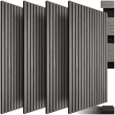 Image of tectake® Set of 4 Acoustic Wall Panels in MDF &amp; Elegant Real Wood Veneer, Sound Absorbing with Felt Fabric Slats, Adjustable Size Easy Installation Light Grey Oak