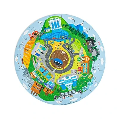 Image of Bigjigs Toys Recycling Circular Floor Puzzle 50 Piece (39.4cm x 39.4cm) For 3 4 5 year olds with &amp; Renewable Energy Source Facts, Jigsaw Puzzles Kids
