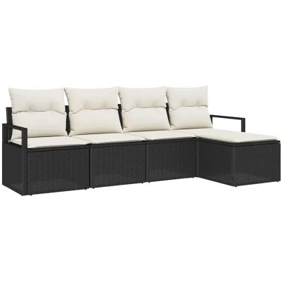 Image of vidaXL 5 Piece Garden Sofa Set with Cushions Black Poly Rattan