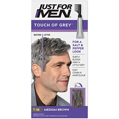 Image of Just For Men Touch of Grey, Medium Brown Hair Dye, No Mix Comb In Applicator A Natural Salt &amp; Pepper Look, Ammonia Peroxide Free T35