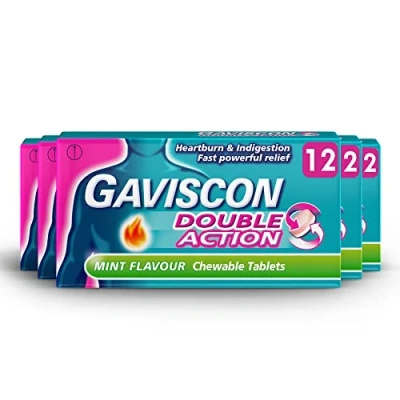 Image of Gaviscon Double Action Tablets for Heartburn and Indigestion, Mint Chewable, Multipack of 5 x 12 Tablets, Total 60