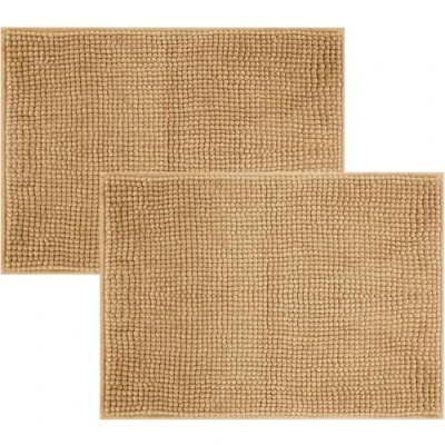 Image of Hafaa Bath Mat Non Slip Anti Mould 2 Pack (Beige) 40x60 cm Chenille Bathroom