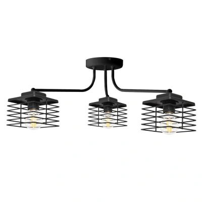 Image of Edison Multi Arm Semi Flush Ceiling Light Black 65cm