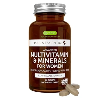 Image of Advanced Methylated Multivitamin Tablets for Women, High Potency &amp; Clean Label, Sustained Release, Active B12 Vitamins Plus Gentle Iron, Easy to Swallow, Vegan, 60 Tablets, 30 Servings, by Igennus