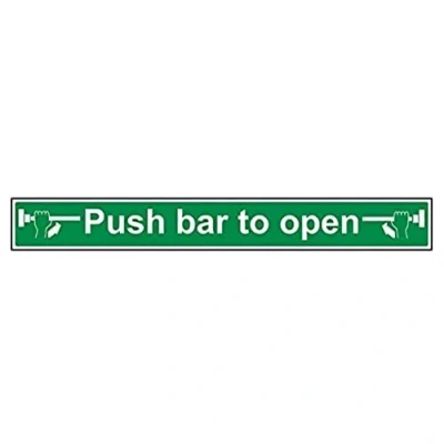 Image of V Safety 22006BU S Push Bar To Open Sign Landscape 600mm x 75mm Self Adhesive Vinyl, Green