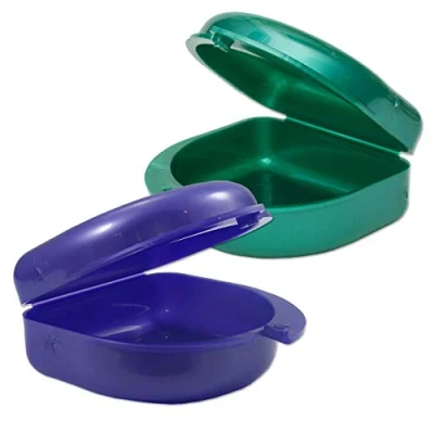 Image of 2 x Gum Shield Case Mouthguard Box for Ortho Retainers, Sports Dental Appliances, Dentures &amp; More (Purple Green)