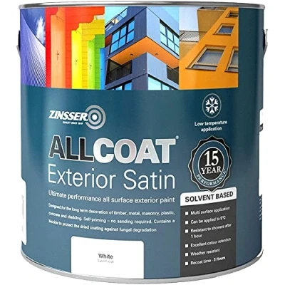 Image of Zinsser Allcoat Exterior (Satin Finish) Solvent Based 1lt (Black or White) Black