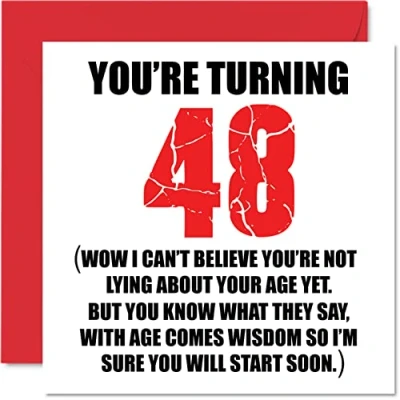 Image of Funny 48th Birthday Cards for Men Woman Start Lying Fun Card Dad Mum Brother Sister Grandad Nanny Grandma Uncle Auntie, 145mm x Rude Joke Humour Greeting