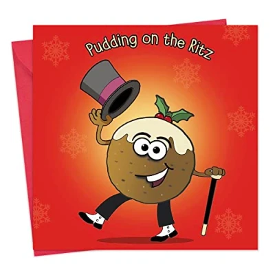 Image of Twizler Merry Christmas Card with Pudding Happy Xmas Funny Womens Mens Male Female