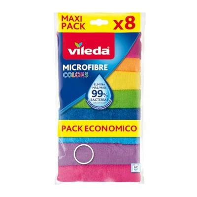 Image of Vileda Microfibre Colors, Panni in Microfibra, Lavabili Lavatrice, Riutilizzabili, Multicolore, 30x30 cm, 8 Pezzi