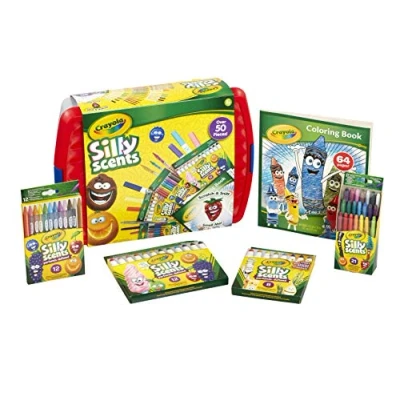 Image of CRAYOLA Silly Scents Colouring Tub Over 50 Scented Crayons, Markers &amp; Pencils (Including a 64 Page Book) Ideal for Kids Aged 3+