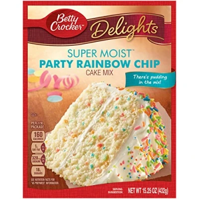 Image of Betty Crocker Delights Super Moist Party Rainbow Chip Cake Mix 15.25 Oz (Pack of 2) 2