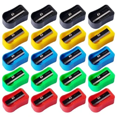 Image of Long Point Pencil Sharpeners, Multicoloured, Pack of 20, Single Hole Ideal for School Home Office Everyday Use, iZOFAX Black Ball Pen