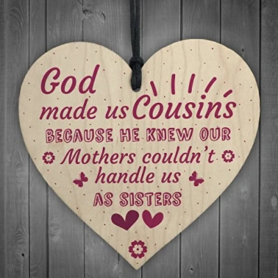 Image of RED OCEAN God Made Us Cousins Wooden Heart Family Sister Plaque Thank You Gift Birthday Present