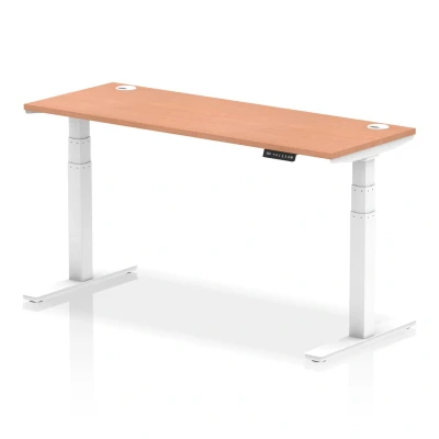 Image of Air 1600x600mm Height Adjustable Desk Beech Top Cable Ports White Leg