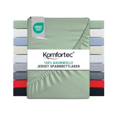 Image of Komfortec Super King Fitted Sheet 100% Cotton, 11 inch (30 cm) Deep Pocket Green