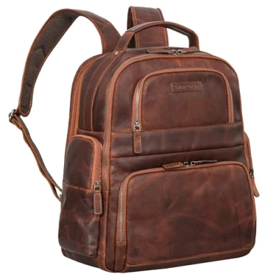 Image of STILORD &#039;Josef&#039; XXL Laptop Backpack 15.6 inch Leather Business Ladies Large Men Vintage Students Teachers Backpack, Colour:ambra cognac