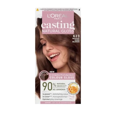 Image of L&#039;Oreal Paris Ammonia Free Semi Permanent Hair Dye, 623 Nougat Dark Blonde Miel, Glossy Colour, Natural Looking Finish, For up to 28 Shampoos, Casting Gloss, 1 Application