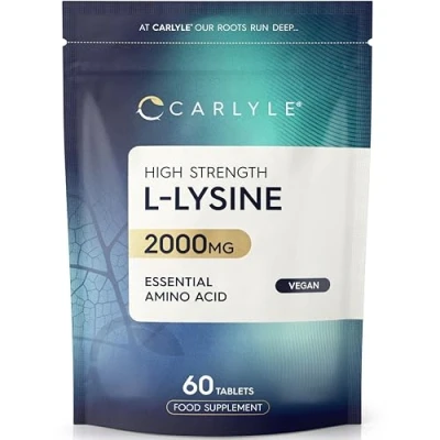 Image of L Lysine 2000mg 60 Vegan Tablets High Strength Supplement (Not Capsules) Essential Amino Acid by Carlyle