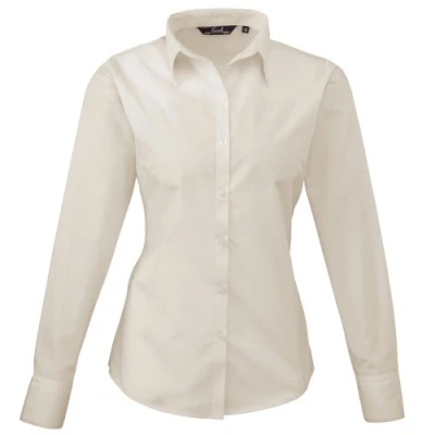 Image of Premier Womens/Ladies Poplin Long Sleeve Blouse / Plain Work Shirt (14) (Natural)