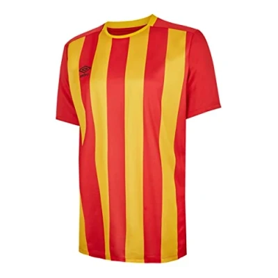 Image of Umbro Mens Short Sleeve Stripe Jersey T Shirt Vermillion/Yellow S