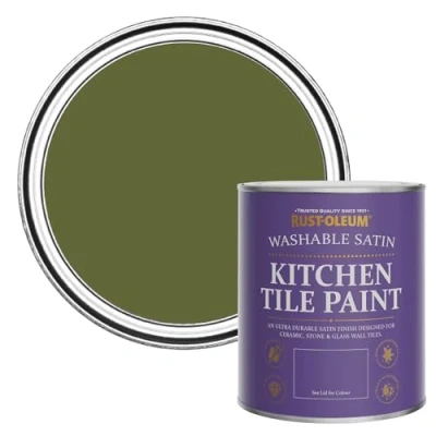 Image of Rust Oleum Green water resistant Kitchen Tile Paint in Satin Finish Jasper 750ml