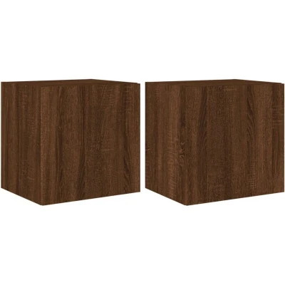Image of vidaXL TV Wall Cabinets with LED Lights 2 pcs Brown Oak 40.5x35x40 cm