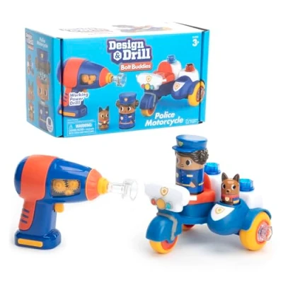 Image of Learning Resources EI 4190 Working, Kid Safe Toy Drill Police Motorcycle, Earn The Basics of Simple Construction and Engineering, Builds Critical Thinking Fine Motor Skills, Multi