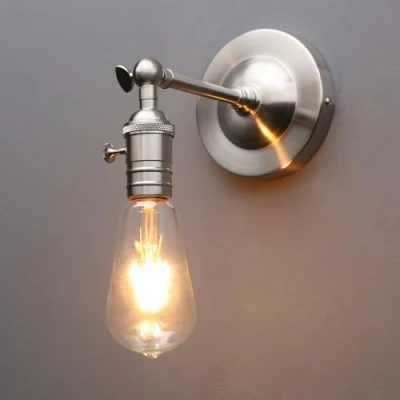Image of Phansthy Industrial Wall Light with Switch Adjustable Arm Vintage Loft Lamp Indoor Sconce Lighting Fixtures E27 Socket (Brushed)