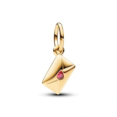 Image of Pandora Moments Love envelope 14k gold plated dangle with red cubic zirconia