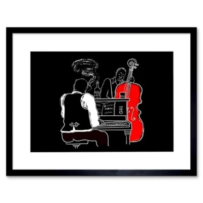 Image of Wee Blue Coo Musicians Jazz Piano Illustration Art Print Framed Poster Wall Decor 9x7 inch