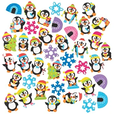 Image of Baker Ross FC249 Penguin Foam Stickers Pack of 200, Kids Stickers, Ideal for Children&#039;s Arts and Crafts Projects, Great Card Making Scrapbooking