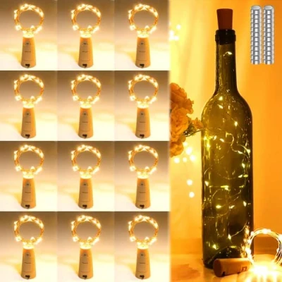 Image of AIGUOZER Wine Bottle Lights with Cork, 12 Pack 20 LED Battery Operated Cork Fairy String Waterproof Mini Copper Wire for Jar DIY, Party, Christmas, Wedding Decor, Warm White