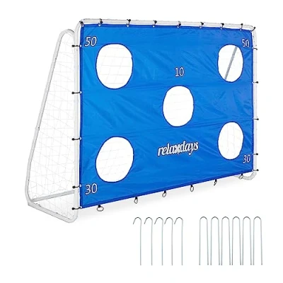 Image of Relaxdays Football Goal, 60% steel 40% polyester, Blue/Whits, 170 x 235 85 cm