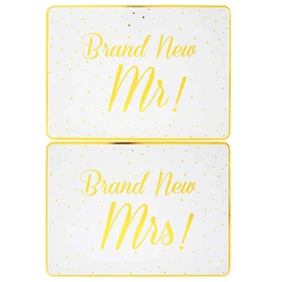 Image of White &amp; Gold Set of 2 Tableware Cork Backed Placemats New Mr Mrs