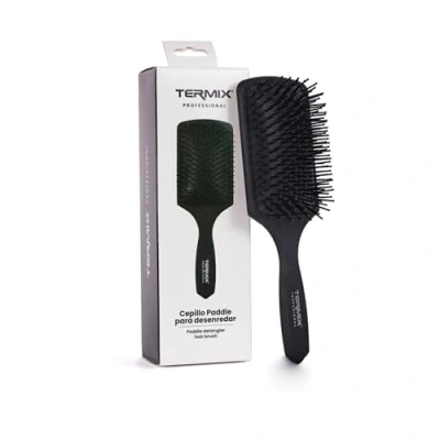Image of Termix Detangling Hairbrush Professional Paddle Brush with Non Slip Handle and Thick Resistant Bristles Black Colour
