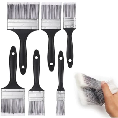 Image of Paint Brush Set 6 Pcs Angle Brushes in Assorted Sizes, Treated Wood Handle, Walls, Stain Brush, Wall Brushes, Furniture for Painting Walls