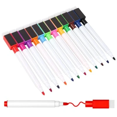 Image of qijiefenCC Whiteboard Markers (12 count), Low Odor, With Magnetic Eraser Cap, For Home School Business and Office Use (Multicolor)