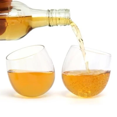 Image of CKB LTD® Pack of 2 Rocking Whisky Glasses Stemless Round Base Novelty Fun Gift Set 10.5oz / 300ml also can be used for Red Wine