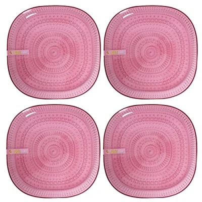 Image of YöL Pack of 4 Pink Dinner Plates Aztec Reusable BBQ Summer Party Tableware Camping
