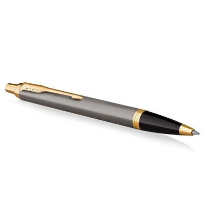 Image of PARKER IM Ballpoint Pen Grey Lacquer with Gold Trims Medium Point Blue Ink Refill Gift Box Perfect Graduation Gifts
