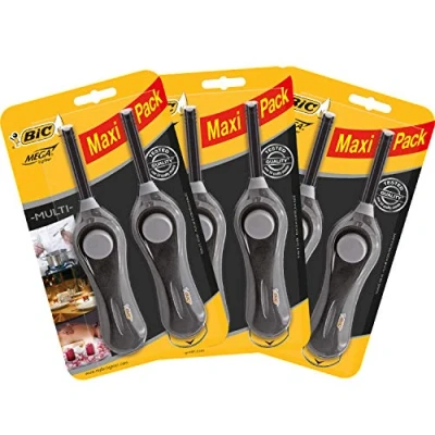 Image of BIC 6cm extension wand Utility Lighter that lasts up to 750 lights, Black, Pack of 6