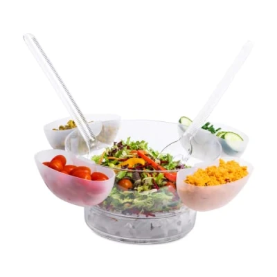 Image of dine@drinkstuff On Ice Salad Server Acrylic Bowl with 4 Side Dishes and Servers